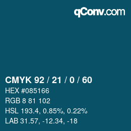 Farbcode: CMYK 92 / 21 / 0 / 60 | qconv.com