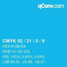 Farbcode: CMYK 92 / 21 / 0 / 9 | qconv.com