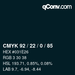 カラーコード: CMYK 92 / 22 / 0 / 85 | qconv.com