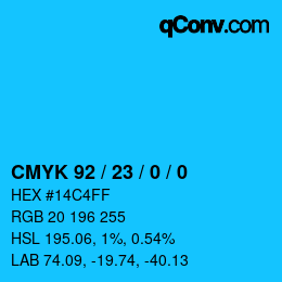 カラーコード: CMYK 92 / 23 / 0 / 0 | qconv.com