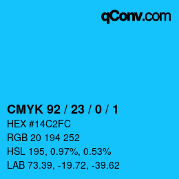 カラーコード: CMYK 92 / 23 / 0 / 1 | qconv.com