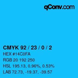 カラーコード: CMYK 92 / 23 / 0 / 2 | qconv.com