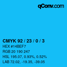 カラーコード: CMYK 92 / 23 / 0 / 3 | qconv.com