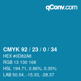 カラーコード: CMYK 92 / 23 / 0 / 34 | qconv.com