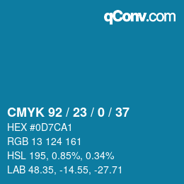 カラーコード: CMYK 92 / 23 / 0 / 37 | qconv.com