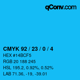 カラーコード: CMYK 92 / 23 / 0 / 4 | qconv.com