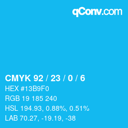 颜色代码: CMYK 92 / 23 / 0 / 6 | qconv.com