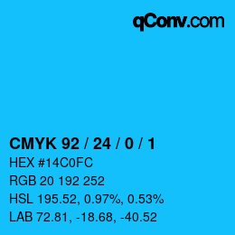 颜色代码: CMYK 92 / 24 / 0 / 1 | qconv.com
