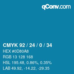 カラーコード: CMYK 92 / 24 / 0 / 34 | qconv.com