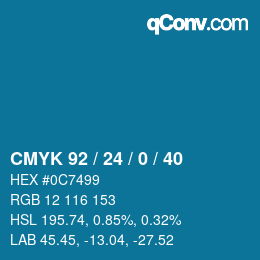 カラーコード: CMYK 92 / 24 / 0 / 40 | qconv.com
