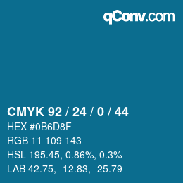 颜色代码: CMYK 92 / 24 / 0 / 44 | qconv.com