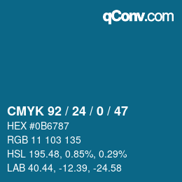 Farbcode: CMYK 92 / 24 / 0 / 47 | qconv.com