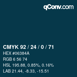 カラーコード: CMYK 92 / 24 / 0 / 71 | qconv.com