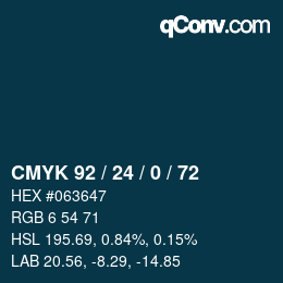 カラーコード: CMYK 92 / 24 / 0 / 72 | qconv.com