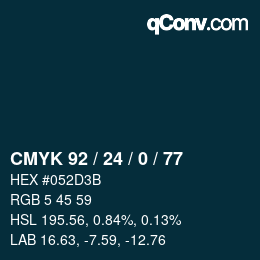 カラーコード: CMYK 92 / 24 / 0 / 77 | qconv.com