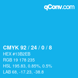 Farbcode: CMYK 92 / 24 / 0 / 8 | qconv.com