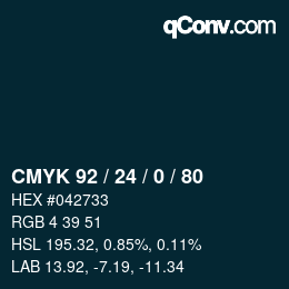 カラーコード: CMYK 92 / 24 / 0 / 80 | qconv.com