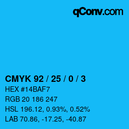 Color code: CMYK 92 / 25 / 0 / 3 | qconv.com