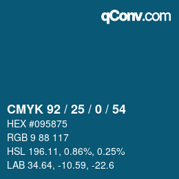 カラーコード: CMYK 92 / 25 / 0 / 54 | qconv.com