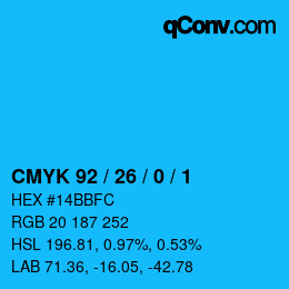 カラーコード: CMYK 92 / 26 / 0 / 1 | qconv.com