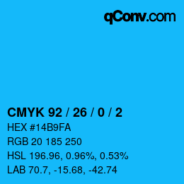 カラーコード: CMYK 92 / 26 / 0 / 2 | qconv.com
