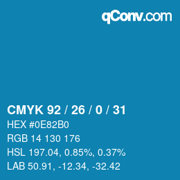 颜色代码: CMYK 92 / 26 / 0 / 31 | qconv.com