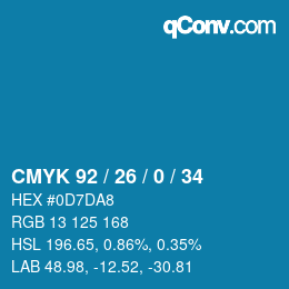 颜色代码: CMYK 92 / 26 / 0 / 34 | qconv.com