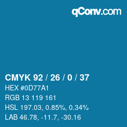 カラーコード: CMYK 92 / 26 / 0 / 37 | qconv.com