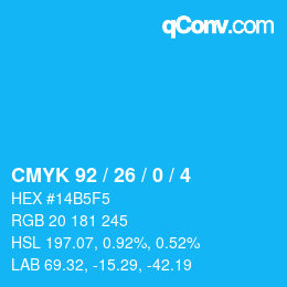 Color code: CMYK 92 / 26 / 0 / 4 | qconv.com