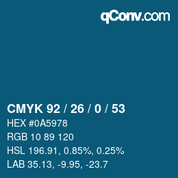 Color code: CMYK 92 / 26 / 0 / 53 | qconv.com