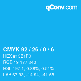 カラーコード: CMYK 92 / 26 / 0 / 6 | qconv.com