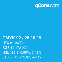 カラーコード: CMYK 92 / 26 / 0 / 9 | qconv.com