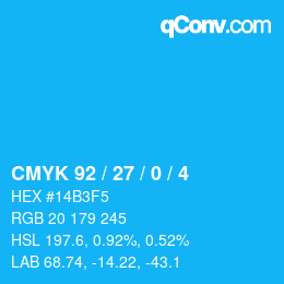 Color code: CMYK 92 / 27 / 0 / 4 | qconv.com