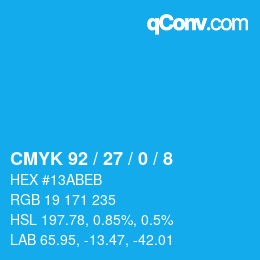 カラーコード: CMYK 92 / 27 / 0 / 8 | qconv.com