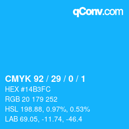カラーコード: CMYK 92 / 29 / 0 / 1 | qconv.com