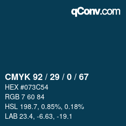 カラーコード: CMYK 92 / 29 / 0 / 67 | qconv.com
