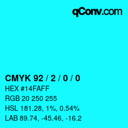 カラーコード: CMYK 92 / 2 / 0 / 0 | qconv.com