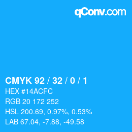 カラーコード: CMYK 92 / 32 / 0 / 1 | qconv.com