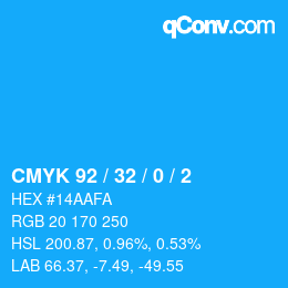 颜色代码: CMYK 92 / 32 / 0 / 2 | qconv.com