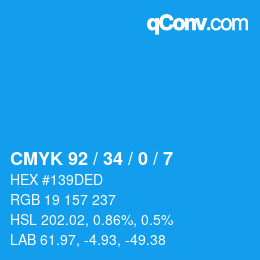 颜色代码: CMYK 92 / 34 / 0 / 7 | qconv.com