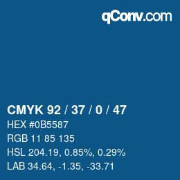 カラーコード: CMYK 92 / 37 / 0 / 47 | qconv.com