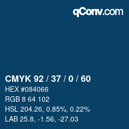 カラーコード: CMYK 92 / 37 / 0 / 60 | qconv.com