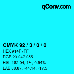 カラーコード: CMYK 92 / 3 / 0 / 0 | qconv.com