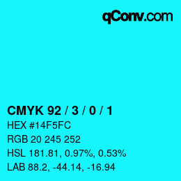 カラーコード: CMYK 92 / 3 / 0 / 1 | qconv.com