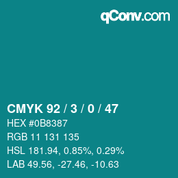 Color code: CMYK 92 / 3 / 0 / 47 | qconv.com