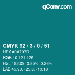 Color code: CMYK 92 / 3 / 0 / 51 | qconv.com