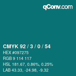 Color code: CMYK 92 / 3 / 0 / 54 | qconv.com