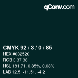カラーコード: CMYK 92 / 3 / 0 / 85 | qconv.com