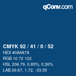 Code couleur: CMYK 92 / 41 / 0 / 52 | qconv.com