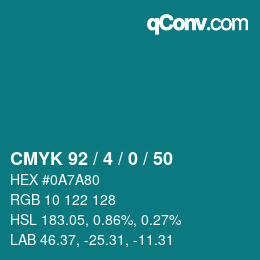 Color code: CMYK 92 / 4 / 0 / 50 | qconv.com